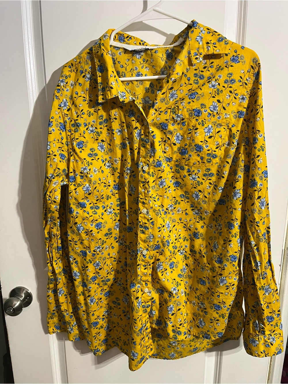 Old Navy Yellow Floral Button-Down Shirt with Blue Accents